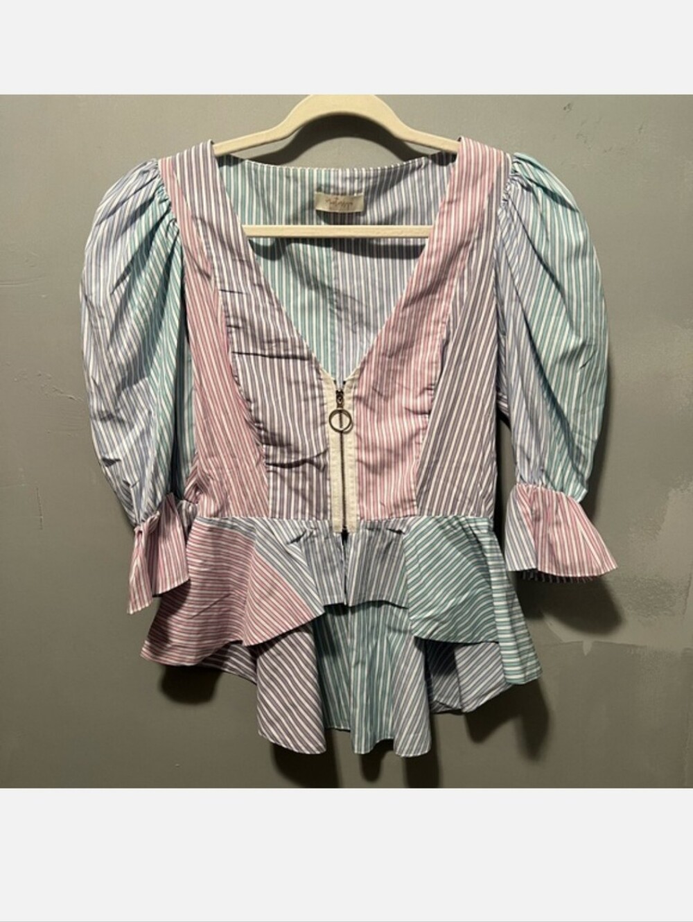 Petersyn Striped Peplum Blouse in Pink & Mint